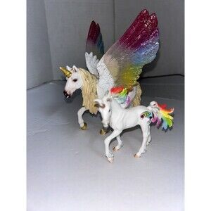 2 Schleich Winged Rainbow Unicorn, (Fantasy Bayala) Rainbow Unicorn Foal